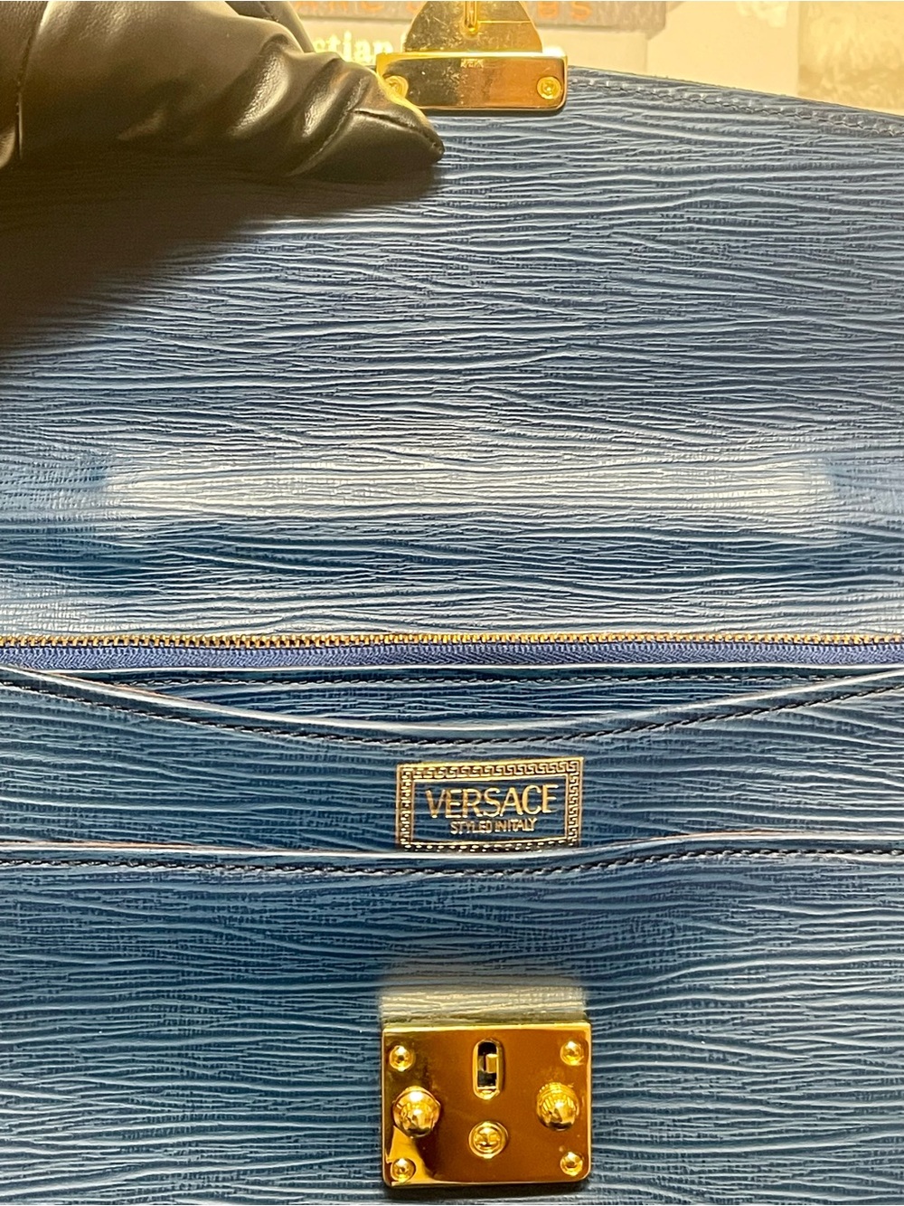 EUC Versace Blue Epi Leather Satchel with Gold-Tone Lock - Picture 12 of 14